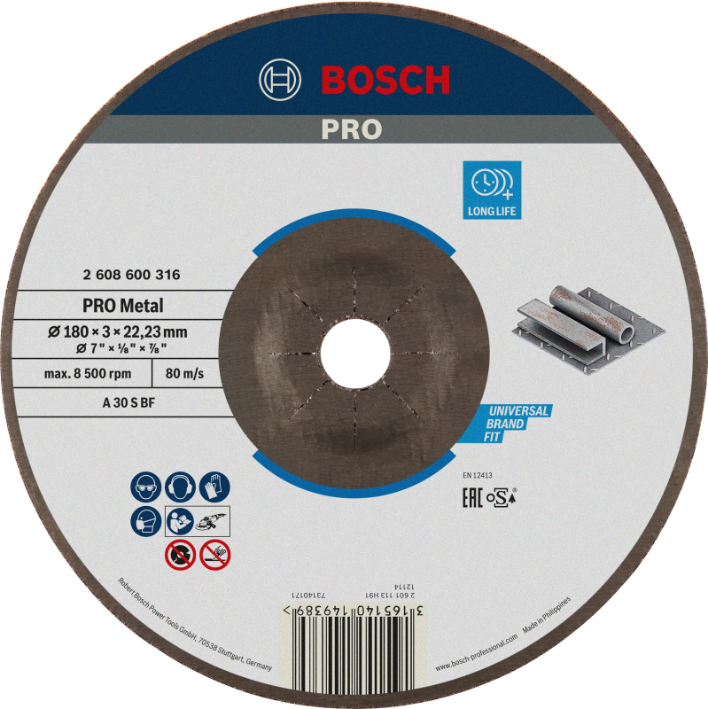Bosch 1x Disque à tronçonner PRO Metal Longlife pour grande meuleuse angulaire et alésage 22,23 mm (pour Acier, Ø 180 mm, Profes
