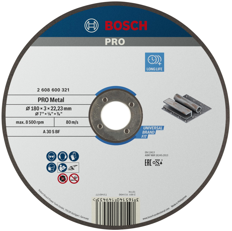Bosch Outillages 2608600321 Disque à Tronçonner à moyeu plat expert for metal A 30 S BF 180 mm 3,0 mm Gris