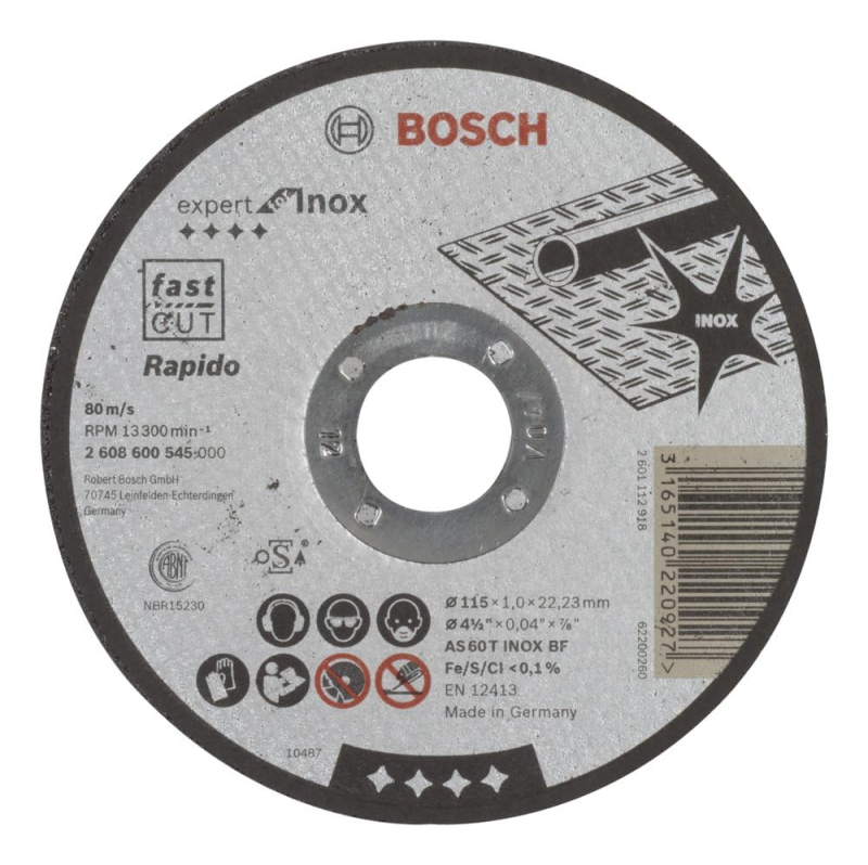 Bosch Outillages 2608600545 Disque à Tronçonner à moyeu plat expert for inox rapido 60 T inox BF 115 mm 1,0 mm