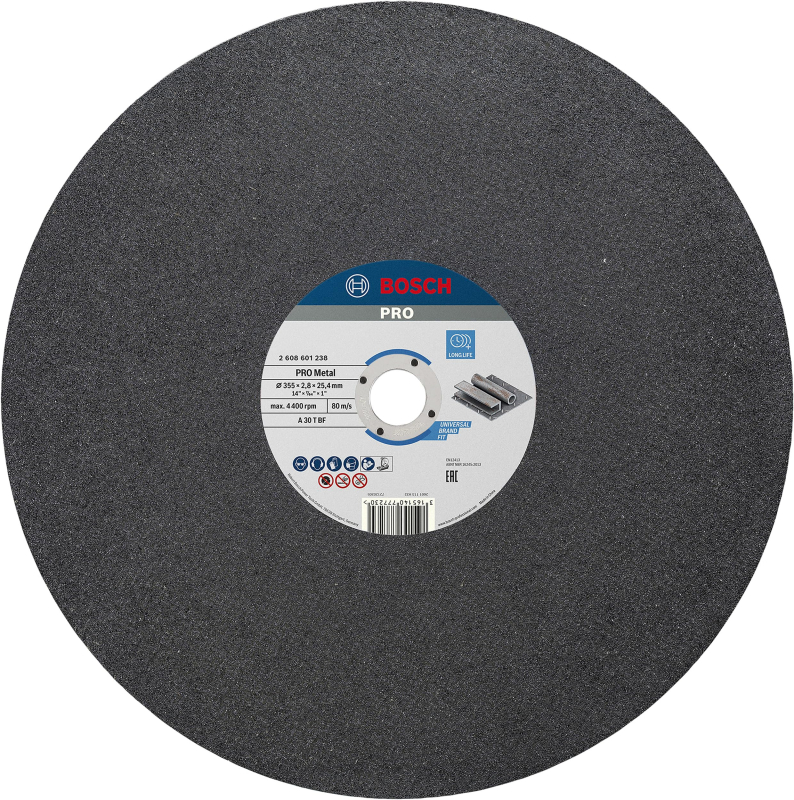 Bosch 1x Disque à tronçonner PRO Metal Longlife pour tronçonneuse et alésage 25,4 mm (pour Acier, Ø 355 mm, Professional Accesso