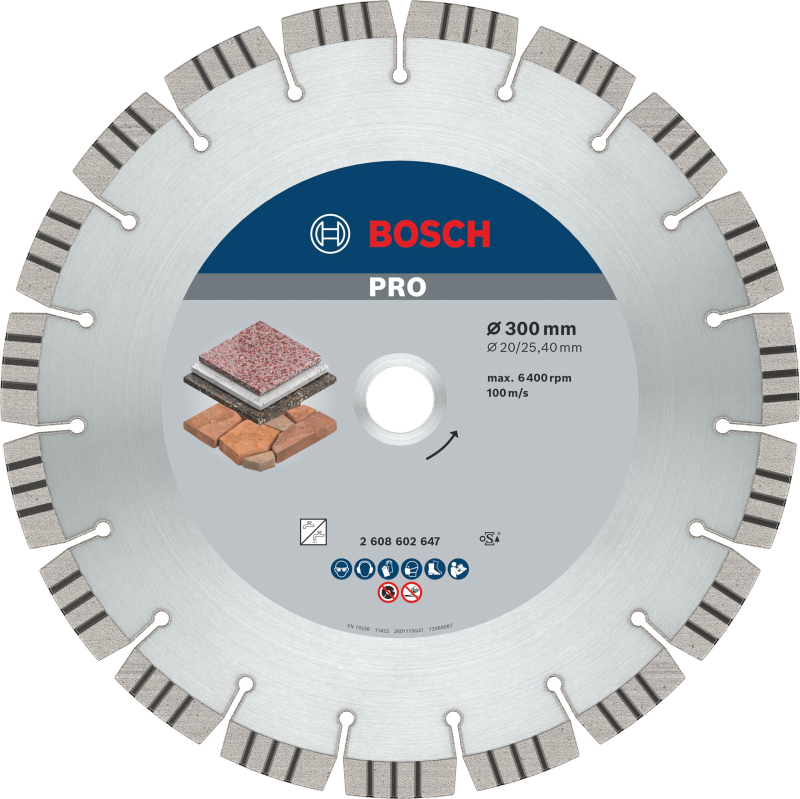 Bosch 1x PRO Stone Diamond Cutting Disc for Bore 25.4 and Table and Petrol Saws (for Soft stone, Hard stone, Ø 300 mm, Professio