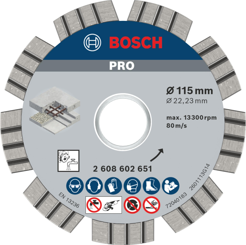 Bosch 1x Disques à tronçonnage diamant PRO Concrete pour alésage 22,23 et petites meuleuses angulaires (pour Béton, Béton armé, 