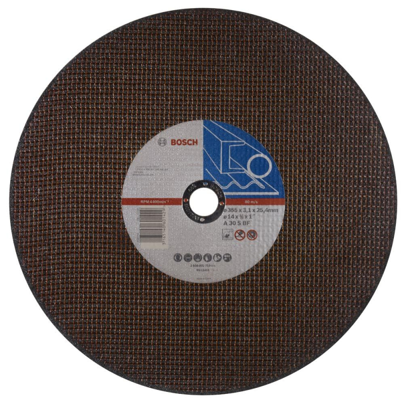 Bosch 1x Disque à tronçonner PRO Metal Robust pour tronçonneuse et alésage 25,4 mm (pour Acier, Ø 355 mm, Professional Accessoir