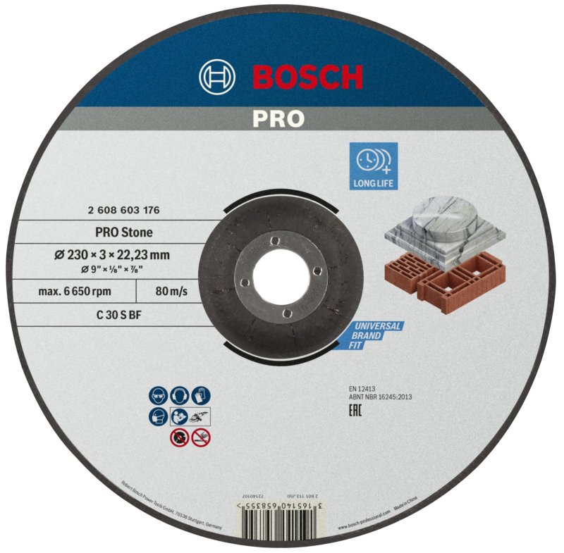 Bosch 1x PRO Stone Longlife Cutting Disc for Large Angle Grinder and Bore 22.23 mm (for Hollow brick building block, Marble, Ø 2