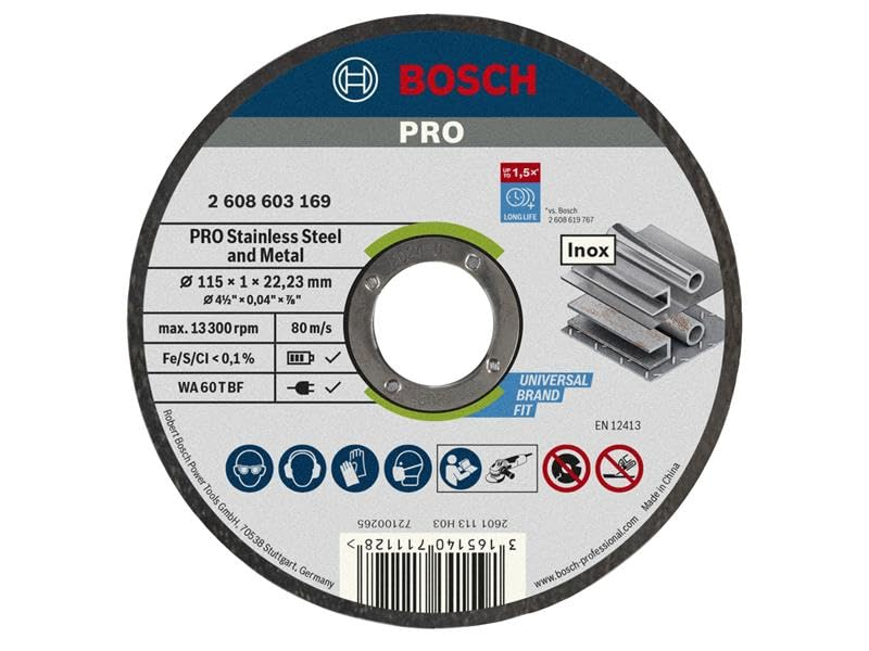 Bosch Outillages 2608603254 Disque à tronçonner à moyeu plat standard for inox rapido WA 60 T BF 115 mm 22,23 mm 1,0 mm