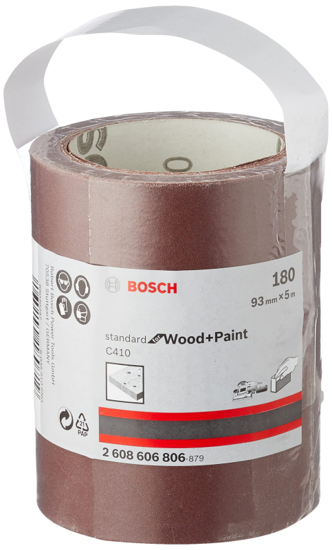 Bosch Outillages Rouleau Abrasif Paiper C410 pour Ponçage Manuel, Grain 180, 93mm x 5m Gris