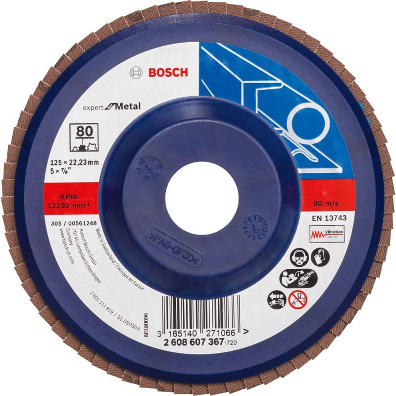 Bosch Outillages Plateau à Lamelles X551, 80 Grain, 5 à 15° Angle, 12250 tr/min, Support en Plastique, 125mm
