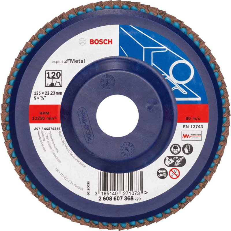 Bosch Outillages Plateau à Lamelles X551, 120 Grain, 5 à 15° Angle, 12250 tr/min, Support en Plastique, 125mm
