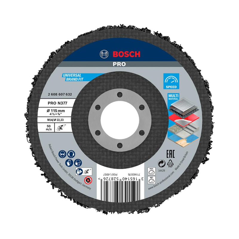 Bosch 1x Disque de nettoyage PRO Multi Material N377 (pour Tôles en acier, Acier, Ø 115 mm, Grain, Professional Accessoire Petit