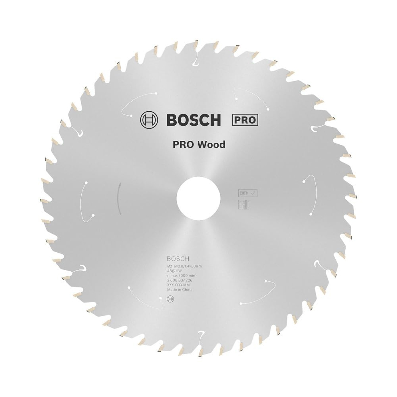 Bosch 1x Lames de scie circulaire PRO Wood pour scies sur table sans fil (pour Bois résineux, Bois dur, Ø mm, Professional Acces