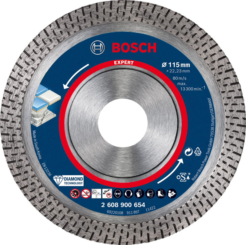 Bosch Outillages 1x Disques à tronçonner diamantés Expert HardCeramic (pour Carrelages durs, Pierre dure, Ø 115 mm, Accessoires 