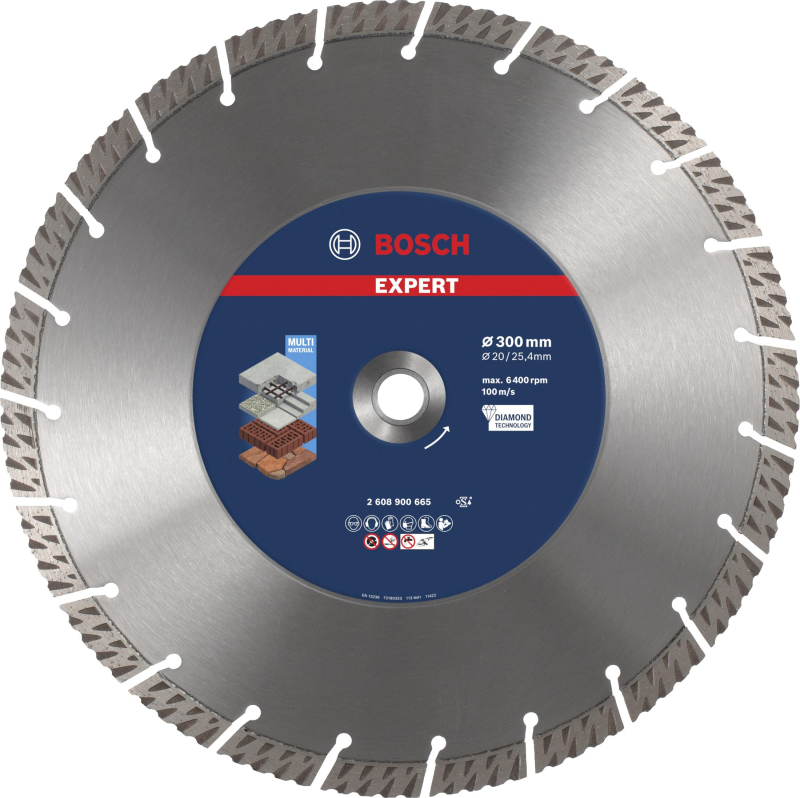 Bosch 1x Disques à tronçonner diamanté EXPERT Multi Material (pour Béton, Béton armé, Ø 300 mm, Professional Accessoire Scie cir