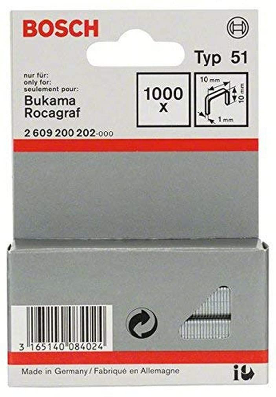 Bosch Outillages 2609200202 Agrafe à fil plat de type 51 10 x 1 x 10 mm 1000 pièces