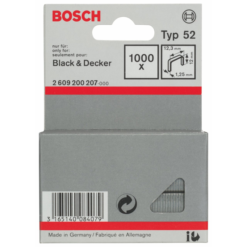 Bosch Outillages 2609200207 Agrafes 12/12,3 mm 1000 pièces Type 52