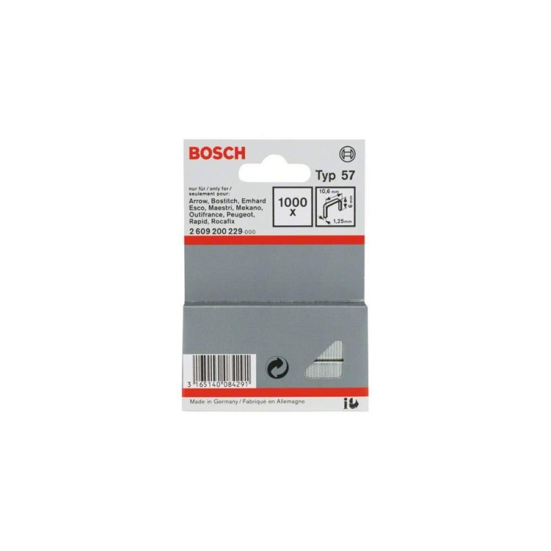 Bosch Outillages 2609200229 Agrafe à fil plat de type 57 10,6 x 1,25 x 6 mm 1000 pièces