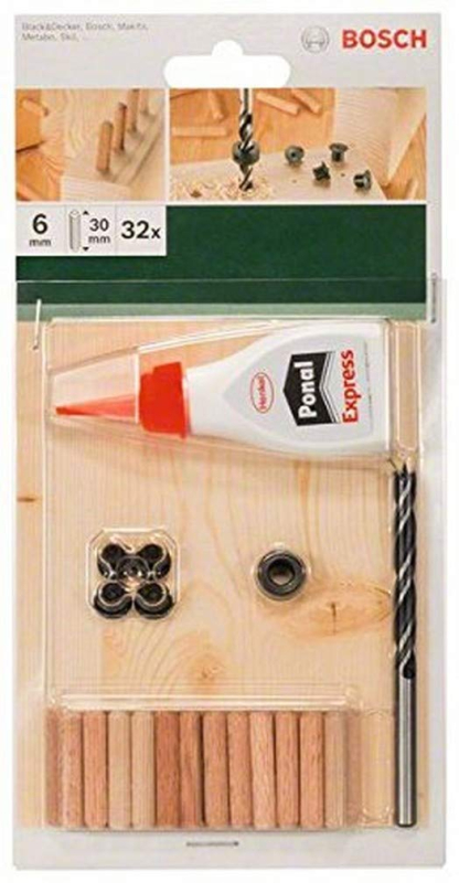 Bosch 32 pièces Set tourillons en hêtre 6 x 30 mm