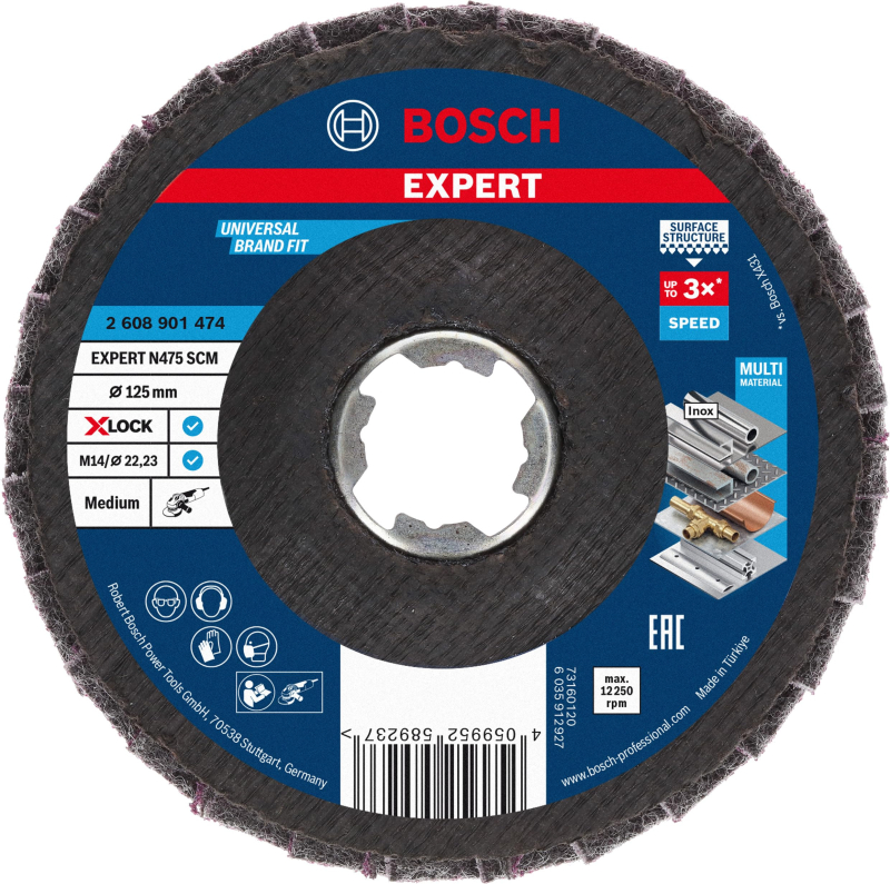 Bosch 1x Plateaux à lamelles X-LOCK Surface Conditioning Material EXPERT N475 (pour Tôles en acier, Acier inoxydable, Ø 125 mm, 