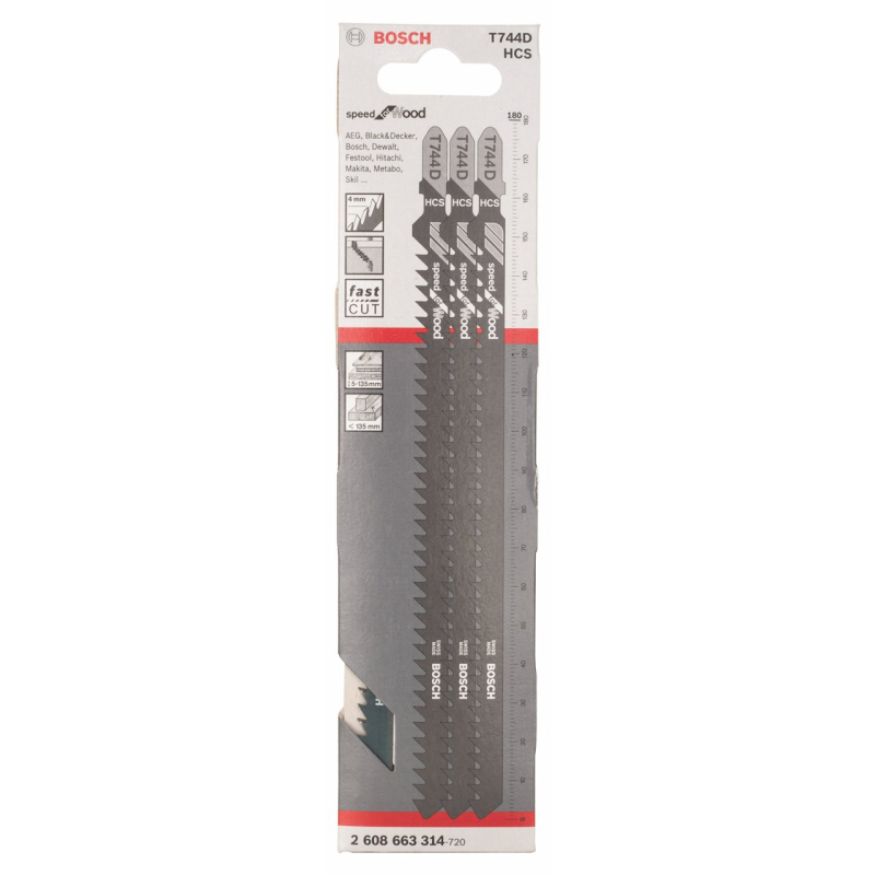 Bosch 3x Lames de scie sauteuse T 744 D Speed for Wood (pour Bois résineux, Bois de chantier, Longueur 180 mm, Professional Acce