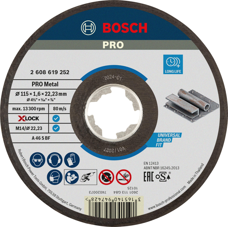 Bosch 1x Disque à tronçonner PRO Metal Longlife pour petite meuleuse angulaire et X-Lock, M14/22,23 mm (pour Acier, Ø 115 mm, Pr