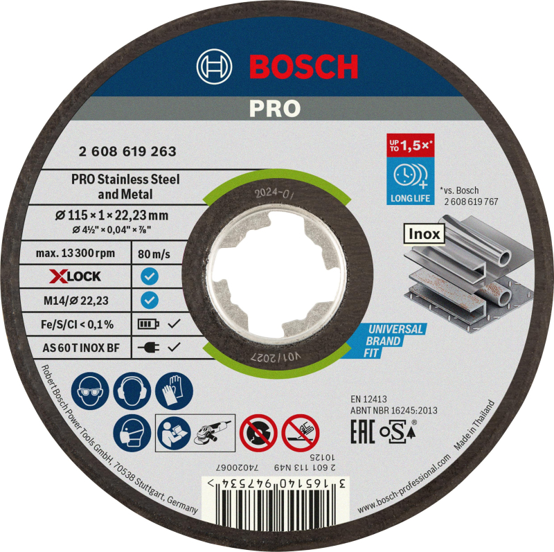Bosch Outillages 2608619263 Disque à Tronçonner à Surface Plate Expert for Inox & Metal (pour l'inox et les Métaux, X-LOCK, Ø 11