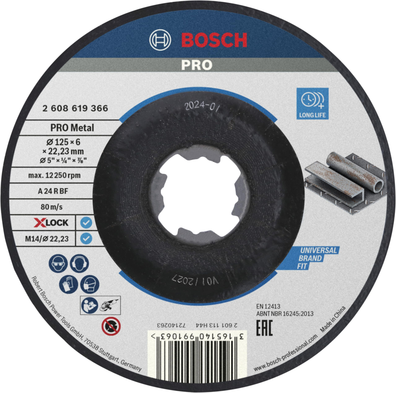 Bosch 1x Disque abrasif PRO Metal Longlife pour petite meuleuse angulaire et X-Lock, M14/22,23 mm (pour Acier, Ø 125 mm, Profess