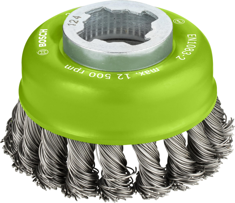 Bosch 1x Brosse boisseau PRO Stainless Steel Longlife, fils torsadés pour petite meuleuse angulaire et X-Lock (pour Acier, Ø 75 