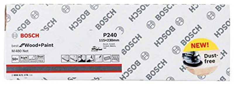 Bosch 50x Abrasifs réticulés EXPERT M480 (pour Peinture sur bois, Bois dur, Ø 115x230 mm, Grain 240, Professional Accessoire Pon