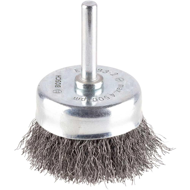 Bosch 1x Brosse boisseau PRO Steel Longlife, fils ondulés pour emmanchement cylindrique 6 mm et perceuse (Ø 50 mm, Professional 