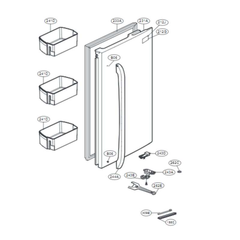 Joint de porte (Partie réfrigérateur) coté droit d'origine (233A) LG ADX72930475