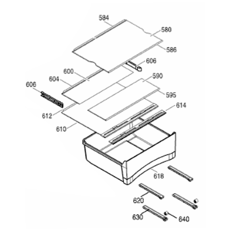 Tiroir compartiment 0 dégrée c (repère 618) 400X404X108,5 mm LIEBHERR 929052200