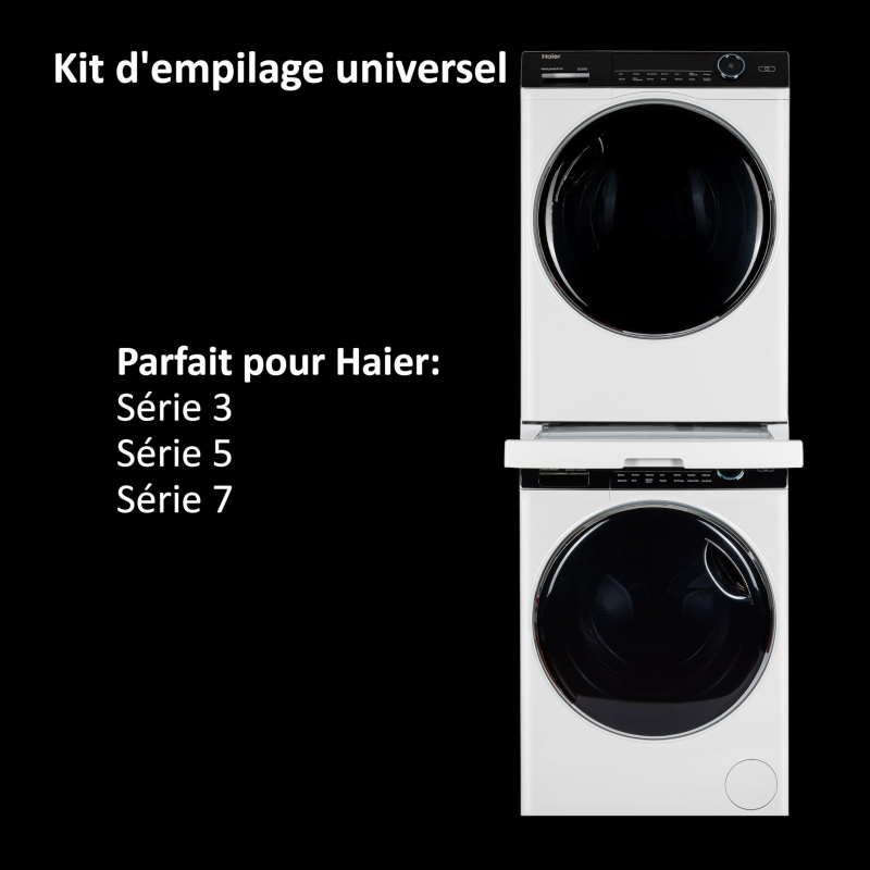HAIER 35602564 Kit de Superposition Universel Premium pour Machine à laver et Sèche-Linge, Optimise l'Espace, avec Tiroir Coulis