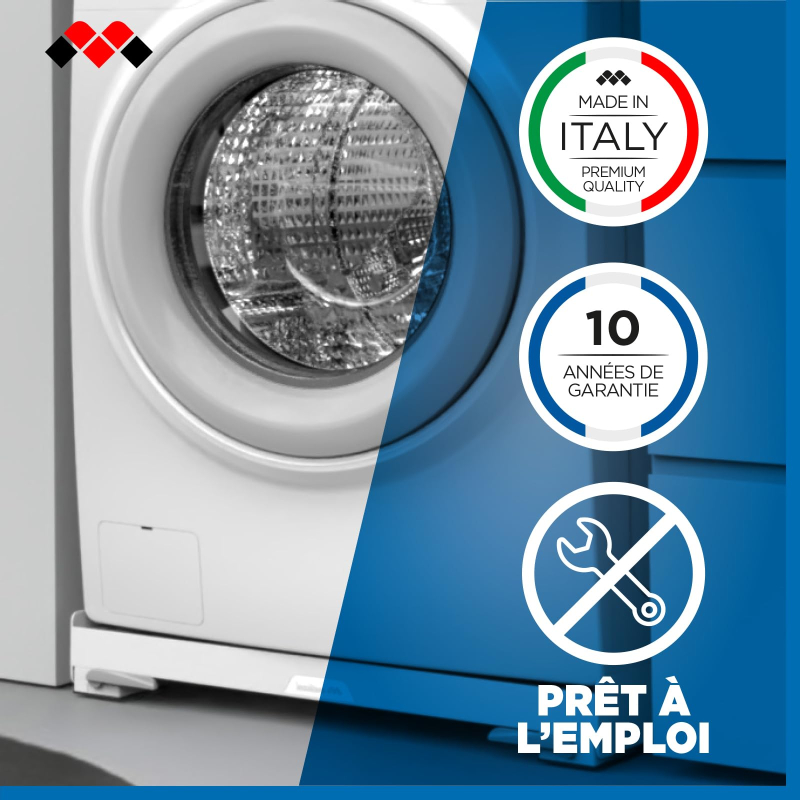 Meliconi - Support mobile pour appareils ménagers BASE WASH EVO - Anti vibrations - Compatibles tous modèles 60x60 cm ou 60x45 c