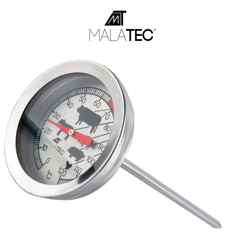 MT MALATEC 23813 Thermomètre analogique pour barbecue à viande jusqu'à 120 °C Ø 5,1 cm 13 cm
