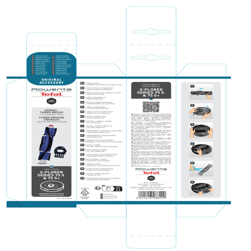 Rowenta ZR185003 Tefal Rouleau de Poils Robot aspirateur Xplorer 75S 75S+ RR8567 RR8587
