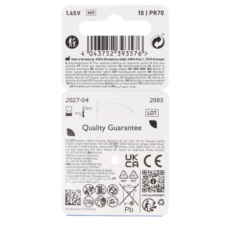 6 PILES APPAREIL AUDITIF PR70