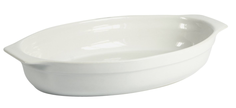 CREALYS 512725 Plat à Four Ovale avec Anses Céramique Blanc 38,5 x 23 x 6 cm