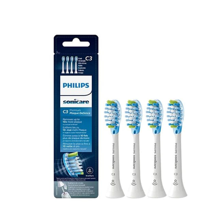 Philips Sonicare Lot de 4 têtes de brosses à dents électriques soniques C3 Premium Plaque Defence, Blanc (Modèle HX9044/17)