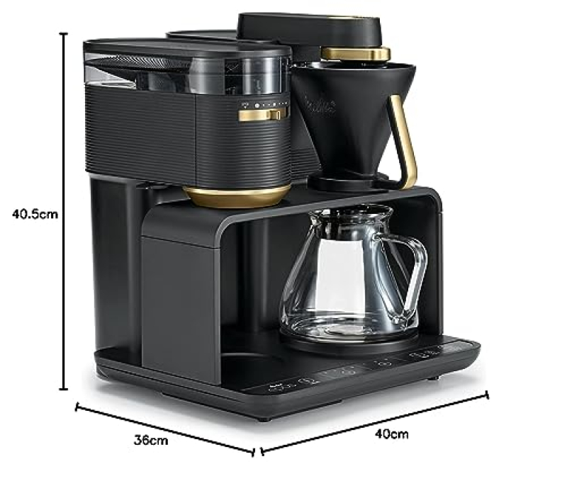 Machine à café Slow Coffee avec moulin intégré Melitta EPOS: système de préparation unique et design innovant, noir mat et doré