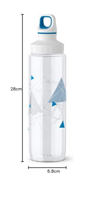 Emsa 518308 Gourde Plastique Transparent 6,8 x 6,8 x 28 cm, Triangle Bleu