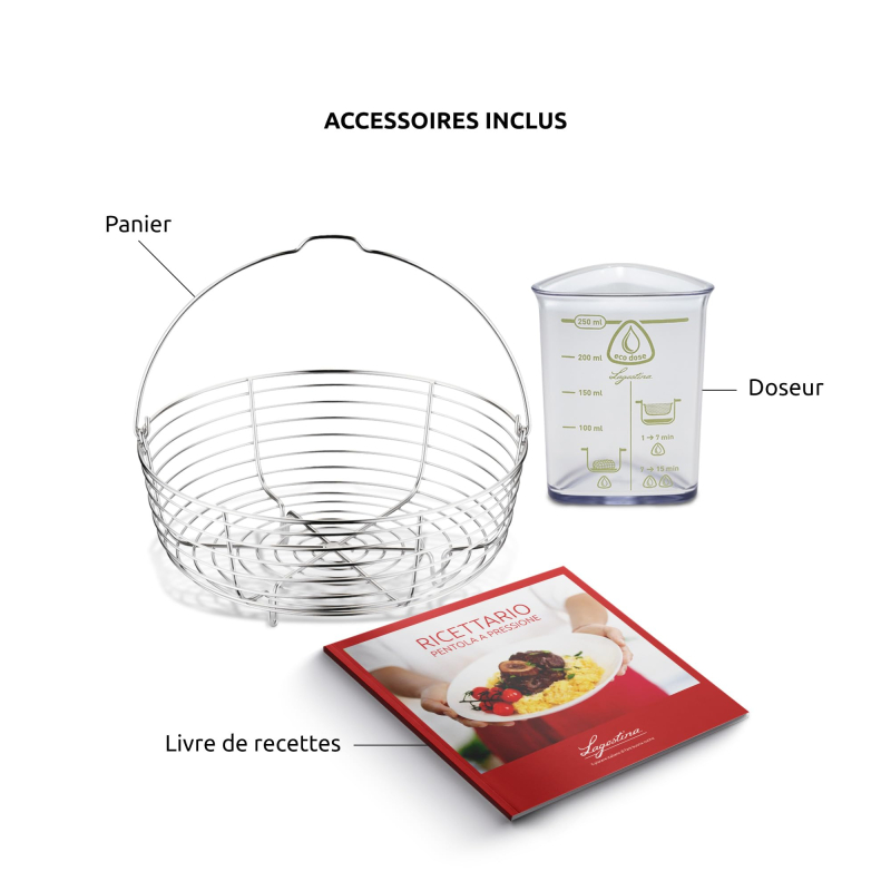 Lagostina Novia Vitamin Lagoeasy'UP Autocuiseur 9 L en Acier Inoxydable 18/10 Ø 24 cm, Casserole Induction et à Gaz, Couvercle i