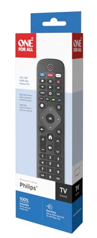 One For All Télécommande de Remplacement Philips - Fonctionne avec Toutes Les télévisions Philips - Télécommande de Remplacement