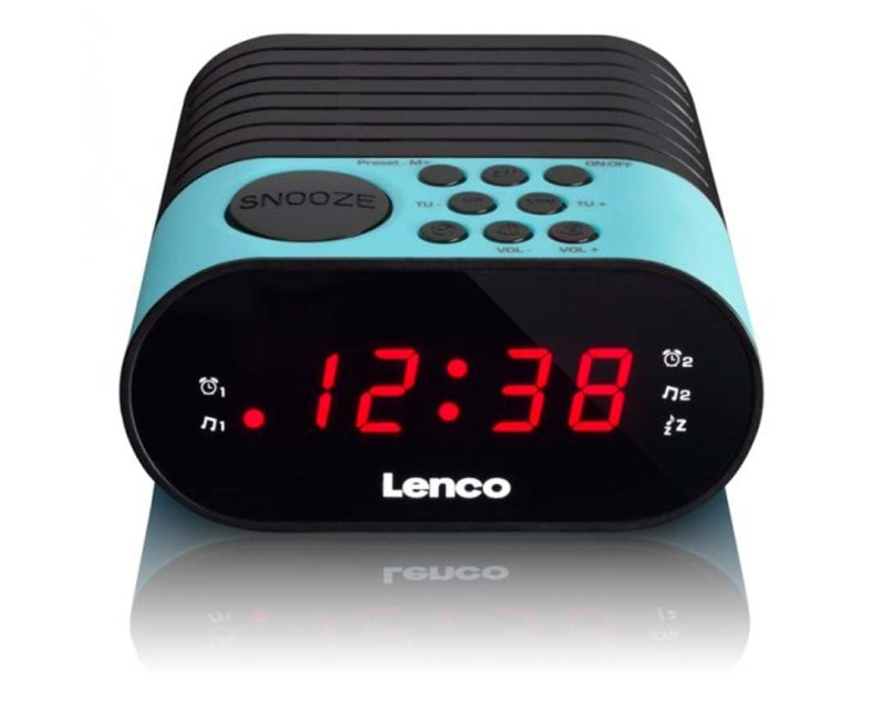 Lenco CR-07 Bleu - Radio-réveil FM - Radio-réveil - 2 alarmes - Double alarme - Mise en veille - Snooze - Écran LED - Tuner FM P