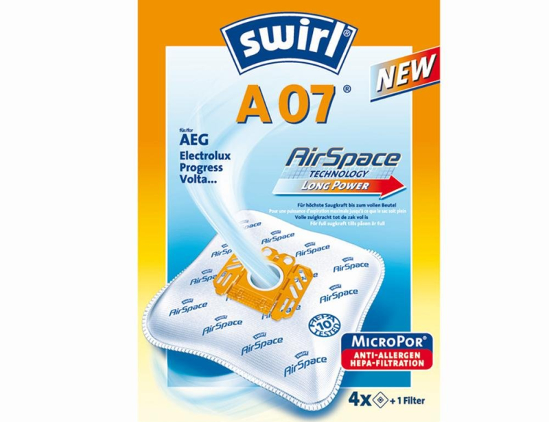 SWIRL Lot de 4 sacs aspirateur A 07 + 1 filtre microporPlus
