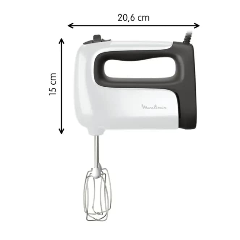 Moulinex HM462110 Prep'Mix Batteur, Puissance de 500 W, Fouets et crochets pour pétrir en acier inoxydable, 5 vitesses, réglage 