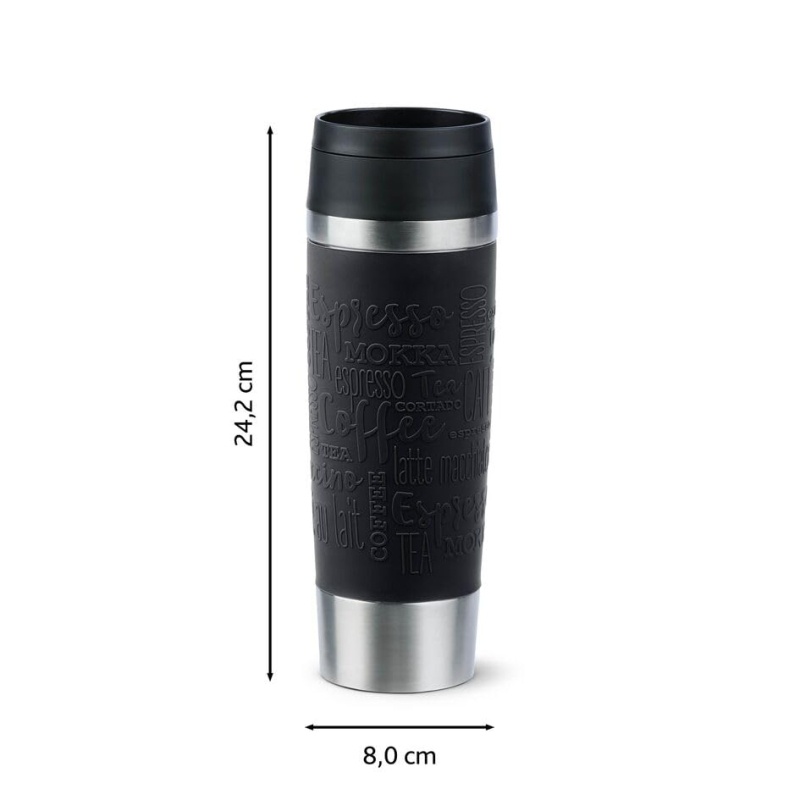 Tefal N2022010 Mug de voyage classique noir 0,5 l avec couvercle à vis confortable, presse rapide, manchon doux au toucher, prêt