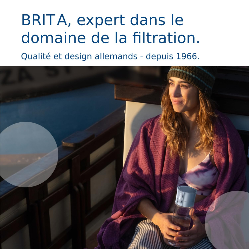 BRITA Gourde filtrante Vital Bleu Clair (0,6 L) réduit Le Chlore, Les Particules Fines ? 15 µm, Certains pesticides, herbicides 