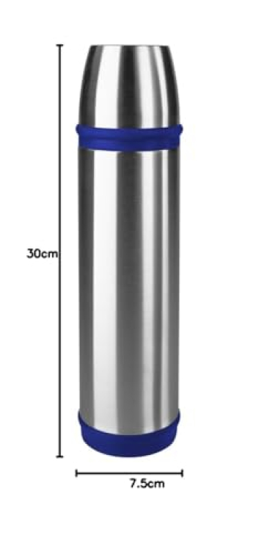 Emsa 502473 CAPITAIN Bouteille isotherme avec gobelet, fermeture à vis BASIC, 100% hermétique, 700 ml, Bleu/acier inoxydable