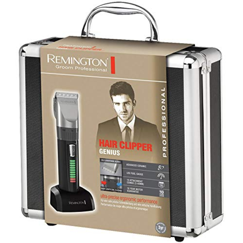 Remington Tagliacapelli con lama in Ceramica, ricaricabile, 10 pettini, caratteristiche professionali, Nero/Grigio, Genius HC581