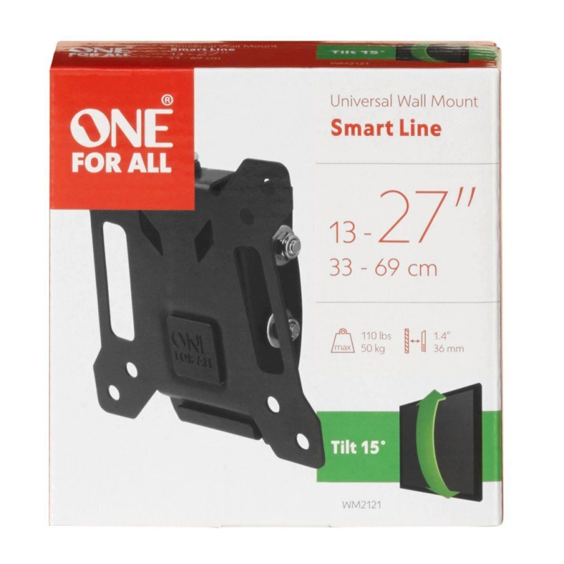 One For All Support Plat Smart de inclinable à 15° - Écrans de 13 à 27 Pouces - Noir - WM2121