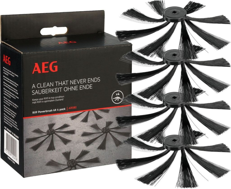 AEG ARSB2 Lot de 4 brosses latérales PowerBrush, compatibles avec robot aspirateur RX9, échange magnétique, protection des sols 
